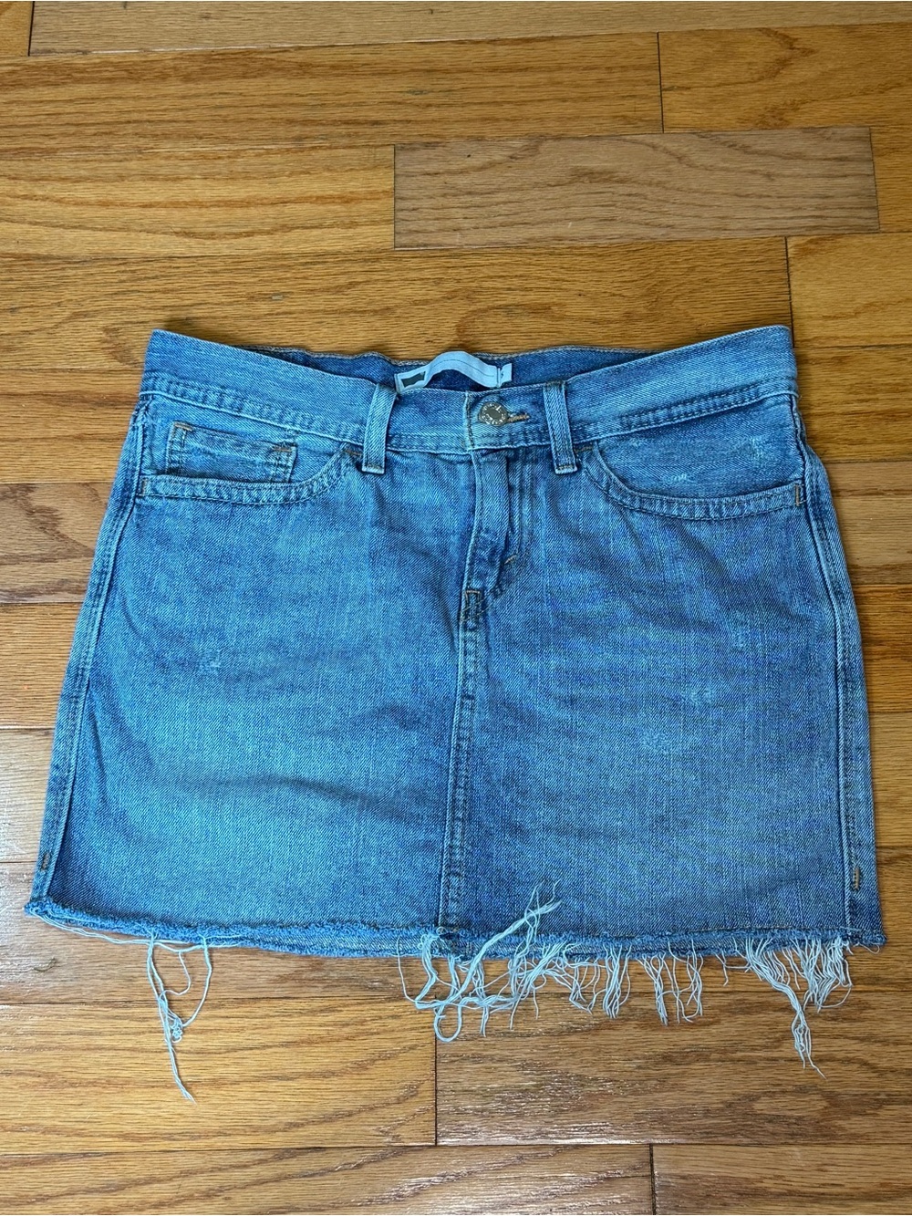 Levi's Light Blue Denim Mini Skirt with Frayed Hem